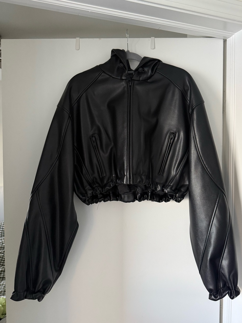 KHY Kylie Jenner Women’s Black Leather Hooded Zip Jacket - Picture 5 of 6